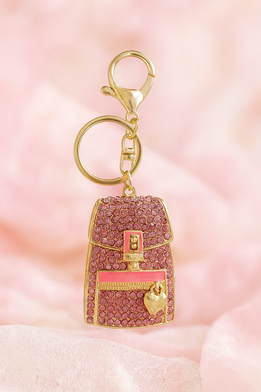 Rhinestone Backpack Bag Charm, Keychain - Pink
