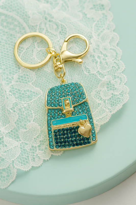 Rhinestone Backpack Bag Charm, Keychain - Blue