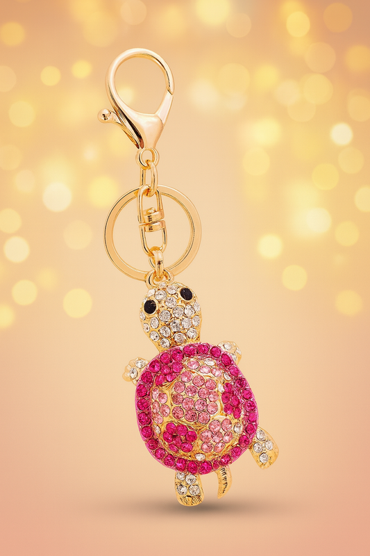 Pink Rhinestone Turtle Bag Charm, Keychain