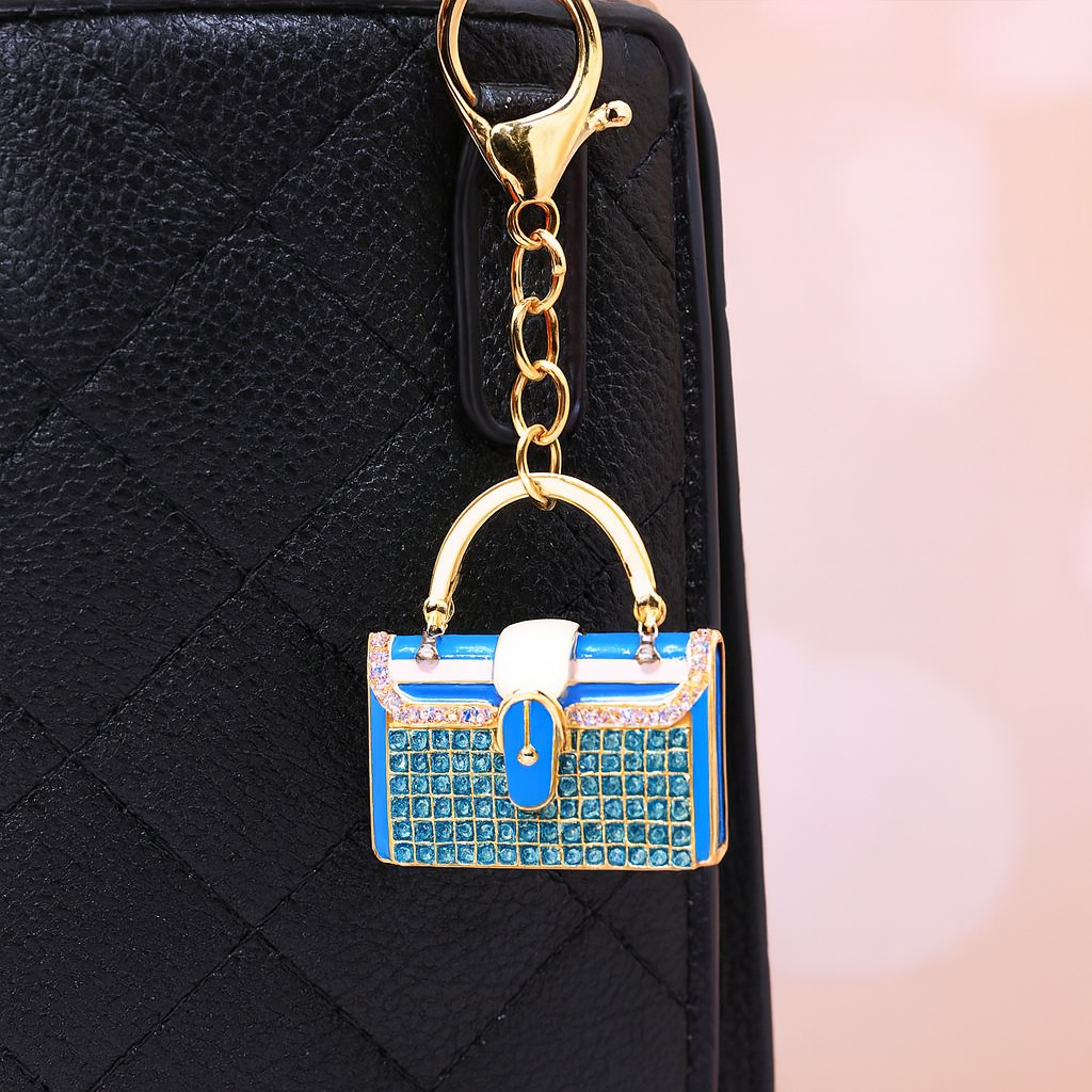Blue Rhinestone Handbag, Purse Bag Charm, Keychain